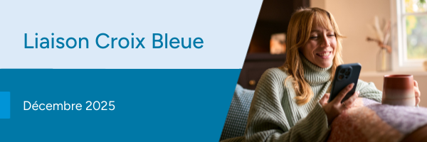 Liaison Croix Bleue, décembre 2025. Image d'une femme regardant son téléphone.