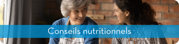 Image représentant deux femmes en train de cuisiner. Le texte indique : Conseils nutritionnels